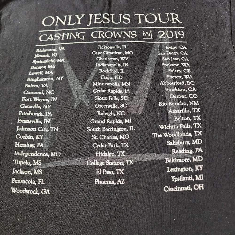 Gildan Castings Crowns Only Jesus Tour Black Tshirt With 2 Sided Graphics Large